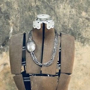 Vintage silver tone beaded multi strand necklace